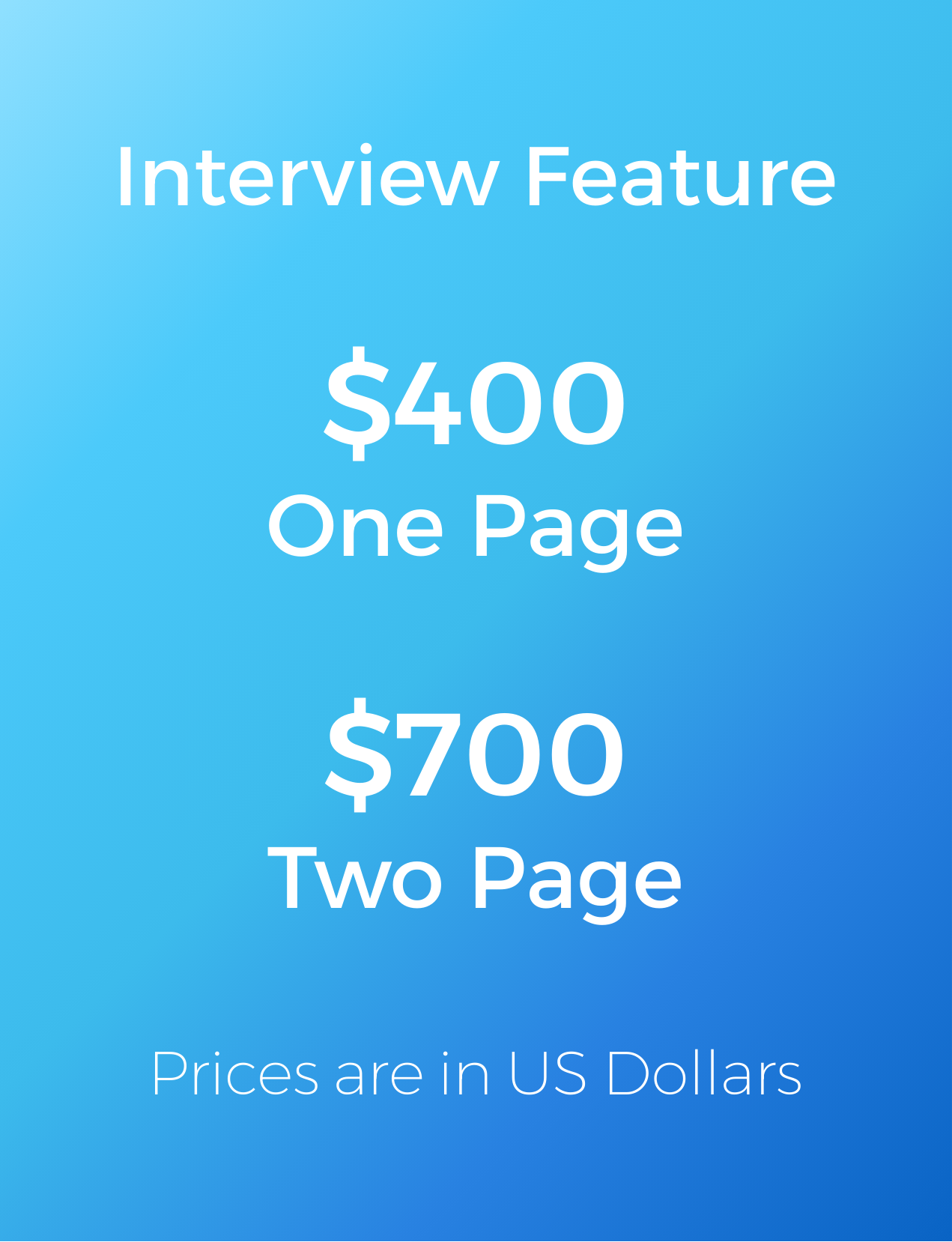 Interview feature pricing